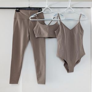 Reformation Ecostretch High Rise Legging, Sammie Bra, Natalia Bodysuit Clay Me